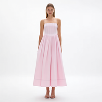 Robe longue plissée rose poudré à col carré et bretelles spaghetti, corsage structuré, taille froncée, coupe trapèze, sur mesure, vente en gros pour femmes