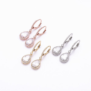Boucles d'oreilles pendantes en zircon en forme de goutte, serties de pierres en or, argent et or rose, bijoux de mode pour femmes, pour mariage - Product Image 1