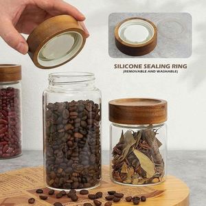 <b>Small</b> 19 oz Glass <b>Storage</b> Jars Airtight <b>Lids</b> 11Oz Wooden <b>Lid</b> Coffee Container Pantry Canister for Beans Rice Sugar Condiments - Product Image 3
