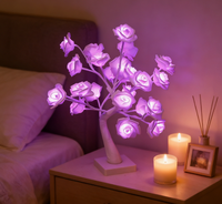 Lampe de table LED en forme de rose, alimentée par piles, 24 LED, pour chambre à coucher, mariage, fête, Noël, Saint-Valentin, décoration de la maison, éclairage