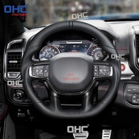 Volant chauffant en cuir pleine fleur noir/rouge pour Dodge Ram 1500 Rebel 2019-2024 avec chauffage sans palettes, en stock aux États-Unis