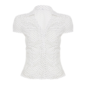 Blusa con cuello en V y cintura ceñida con lunares estilo Sweet Fresh – Camisa informal para niña - Product Image 6