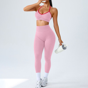 新しいスポーツウェア シームレス ワークアウトウェア スクランチバットリフト スポーツレギンス 2ピースセット ジム フィットネス ヨガセット レディース - Product Image 3