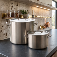 Ensemble de casseroles en acier inoxydable avec couvercle, grandes casseroles à soupe, poignées doubles pour hôtel, cuisinière à gaz, cuisinière à induction, restauration