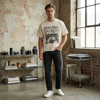 T-shirt Homme Oversize Personnalisé avec Logo B2B, Effet Délavé et Ourlet Vieilli, Impression Graphique, Vente en Gros, Personnalisation en Vrac, Streetwear