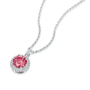 Luxe S925 Zilver Ingelegd Roze Moissanite Sieraden Set Dames Moissanite Ketting Armband Ring Sieraden Set