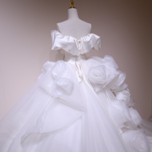 Robe de mariée romantique <span class=keywords><strong>grande</strong></span> <span class=keywords><strong>taille</strong></span>, col rond, robe de bal florale 3D, jupe en tulle superposée, fabrication sur mesure, vente en gros - Product Image 6