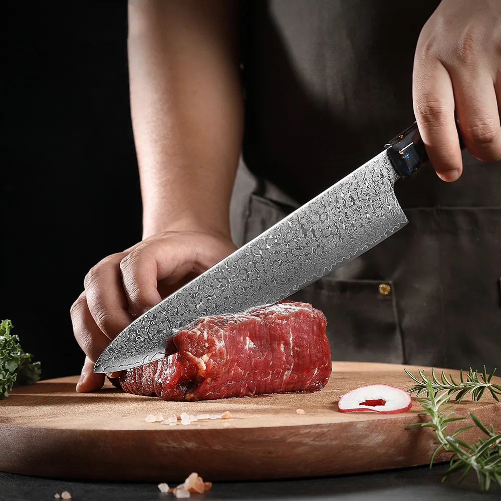 Coltelli da cucina Set giapponese VG10 damasco in acciaio per Chef coltello professionale Full Tang per affettare mannaia Santoku in resina