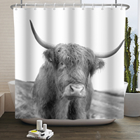 Rideau de douche Highland Cow Bull, décoration florale amusante, style campagnard, rideaux de salle de bain de ferme avec crochets en polyester
