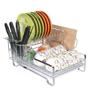 Tirar Nivel 2 capa vajilla de cocina de metal de <span class=keywords><strong>acero</strong></span> <span class=keywords><strong>inoxidable</strong></span> <span class=keywords><strong>colgante</strong></span> de secado de s con cubierta plato escurridor estante - Product Image 3