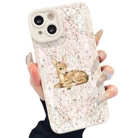 Coque de téléphone portable en TPU avec impression de cerf mignon et de fleurs, protection de l'objectif de l'appareil photo, pour iPhone X Xr Xs 11 12 13 14 15 16 17 Pro Max