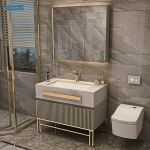 Muebles de Baño Modernos y Elegantes, Minimalistas e Inteligentes, con Lavabo Integrado de Piedra, Conjunto Combinado de Lavabo y Mueble Lacado Moderno - Product Image 3
