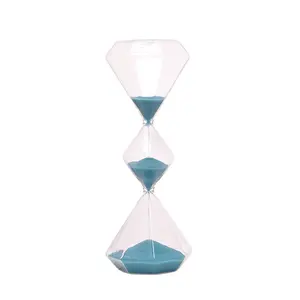 Temporizador de areia de mão, personalizado de alta qualidade, 15 minutos, relógio de areia, diamante, parte superior inferior, azul, relógio