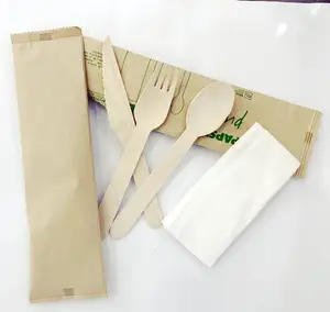环保可堆肥生物降解纸包裹木质一次性勺叉刀组