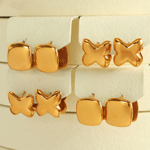 Pendientes de clip con forma de mariposa, chapados en oro de 18 quilates, de acero titanio, minimalistas, a la moda, para mujer, accesorios. - Product Image 2