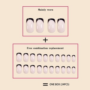 24 <span class=keywords><strong>Uñas</strong></span> Postizas Francesas Simples con Borde Negro, <span class=keywords><strong>Uñas</strong></span> Postizas Cortas Hechas a Mano de ABS, Caja de <span class=keywords><strong>Uñas</strong></span> Postizas <span class=keywords><strong>Elegantes</strong></span> - Product Image 3