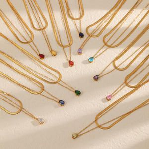 Collier pendentif goutte d'eau en diamant, pierre de naissance de décembre, vente chaude RH, plaqué or 18 carats, chaîne de clavicule à double étage, tendance - Product Image 3