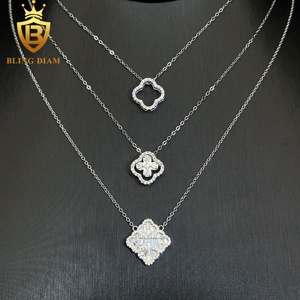 Venta al por mayor de joyería fina de Plata de Ley 925 Vvs <span class=keywords><strong>Moissanite</strong></span> <span class=keywords><strong>4</strong></span> Hojas de Trébol collar de la suerte para las mujeres de oro 18K personalizado - Product Image 1