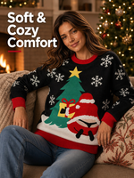 Pull de Noël humoristique du Père Noël noir imprimé numérique 3D, pull festif en maille, vêtement confortable pour les fêtes, OEM