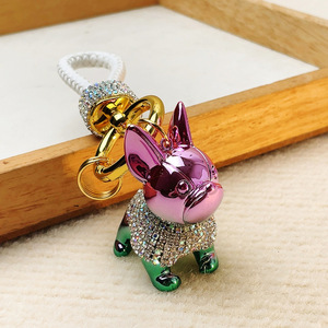 Luxe <span class=keywords><strong>bouledogue</strong></span> français porte-clés mignon chiot cristal bijoux avec strass pour dames sac accessoires filles cadeaux Logo personnalisé - Product Image 5