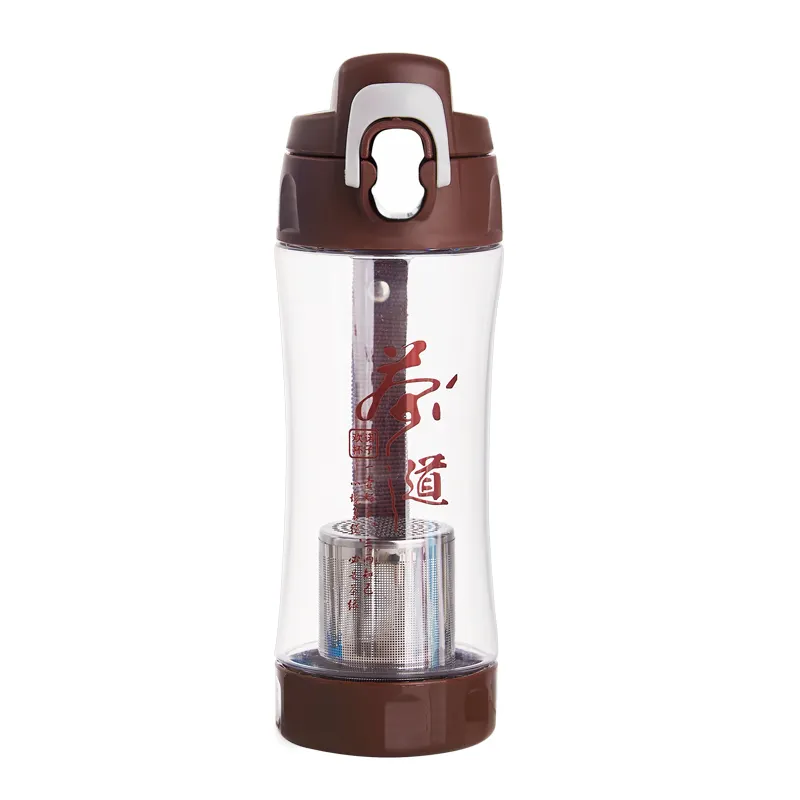 600 ml OEM प्लास्टिक हरी चाय Infuser पानी की बोतल के साथ हटाने योग्य नीचे बोतल फिल्टर करने के लिए क्षारीय पानी