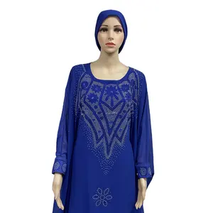 MC-1626 2022 latest design luxury rhinestone diamond abaya with hijab chiffon two piece set Islamic clothing kaftan style muslim dress