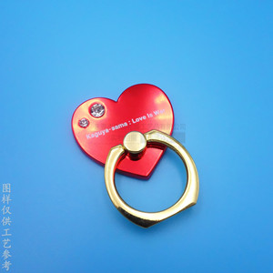 Electroplated Metal Phone Holder Red Heart Shape Adhesive Zinc Alloy Desktop Stand <b>Rotating</b> Ring Buckle With Rhinestone - Product Image 4