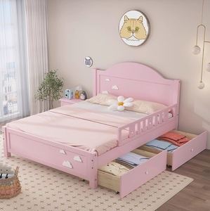 Lit simple pour enfants, style dessin animé célèbre sur Internet, en bois massif, économique, avec bord large, pliable, avec tiroir, moderne, pour <span class=keywords><strong>chambre</strong></span> d'enfant, garçon ou fille, princesse - Product Image 1