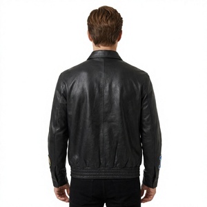 Blouson universitaire en cuir chaud pour homme, décontracté, à fermeture éclair, chauffant, teint uni - Product Image 3