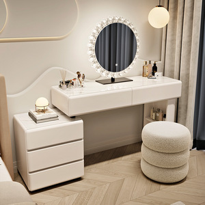Tocador de Maquillaje Multiusos con Espejo LED, Cajones y <span class=keywords><strong>Taburete</strong></span>, Mueble de Maquillaje para Hotel y Dormitorio - Product Image 3