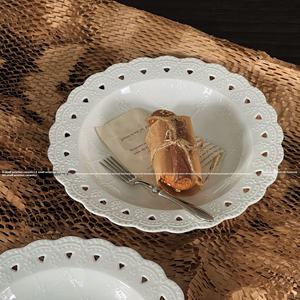 Style cour française en relief Vintage dentelle garniture <span class=keywords><strong>creuse</strong></span> en céramique soupe pâtes <span class=keywords><strong>assiette</strong></span> à Dessert commerce extérieur surplus plats assiettes - Product Image 3