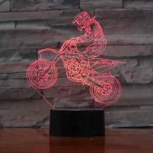 멋진 오토바이 선물 장난감 솔리드 블랙 Led 테이블 야간 조명 16 색상 변경 아크릴 빛 자동차 3D 착시 램프