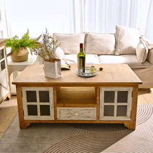 INNOVA Solid Wood Coffee <strong>Table</strong> <strong>with</strong> <strong>Storage</strong> Drawer Modern Home Accent <strong>Craft</strong> for Living Room Natural Style Furniture - Product Image 2