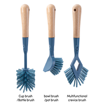 Ensemble de brosses pour bouteilles d'eau avec poignée et base en bambou détachables pour le nettoyage de la cuisine à domicile