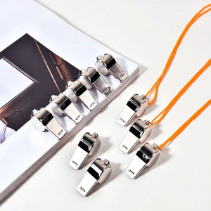 Silbato de acero inoxidable con cordón, duradero, para deportes, árbitros, entrenadores, uso en exteriores, bocina metálica para juegos y rescate - Product Image 1