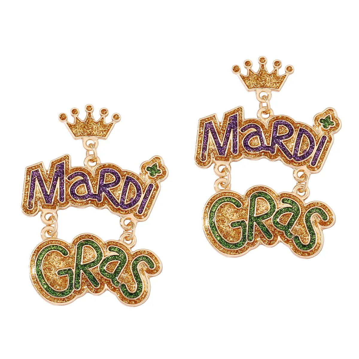 Coloré brillant MARDI GRAS boucles d'oreilles bohème fête Style Mardi Gras lettre couronne goutte boucles d'oreilles chanceux femme cadeau de vacances