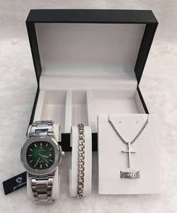 Gohuos 58803 Nouveau Coffret de 4 Pièces Sans Boîte Montre Homme Tendance en Acier Inoxydable à Quartz avec Collier Croix, Bague et Bracelet – Ensemble Cadeau - Product Image 3