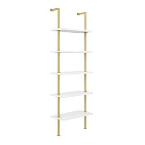 Libreria a Parete Moderna Nordica a 5 Ripiani in Legno e Metallo, Scaffale Galleggiante a Scala - Product Image 4