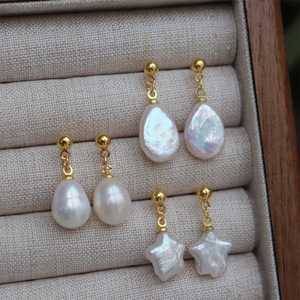 Nouvelles Boucles <span class=keywords><strong>d</strong></span>'Oreilles Pendante pour Femme en Perle <span class=keywords><strong>d</strong></span>'Eau Douce Blanche Haute Luminosité, Design Simple et Élégant, Motif Petite Étoile Goutte <span class=keywords><strong>d</strong></span>'Eau - Product Image 1