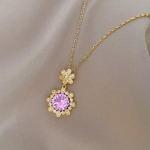 Rosa girasol geométrico oro circón titanio acero Micro incrustaciones colgante <span class=keywords><strong>collar</strong></span> Unisex moda personalidad Internet celebridad - Product Image 1