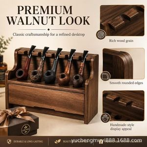 Organizador de Escritorio de Madera Maciza de 2 Niveles con Cajón Integrado para Pipas y Accesorios para Fumar - Product Image 2