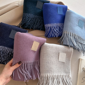 Unisex Outwear Windproof Pashmina Scarves Ladies Plain <strong>Color</strong> Imitation Cashmere <strong>Shawls</strong> With Tassels Winter Warm <strong>Wool</strong> Blend Scarf - Product Image 2