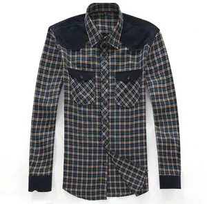 Camisa xadrez de flanela personalizada masculina, camisa de flanela com duas pontas