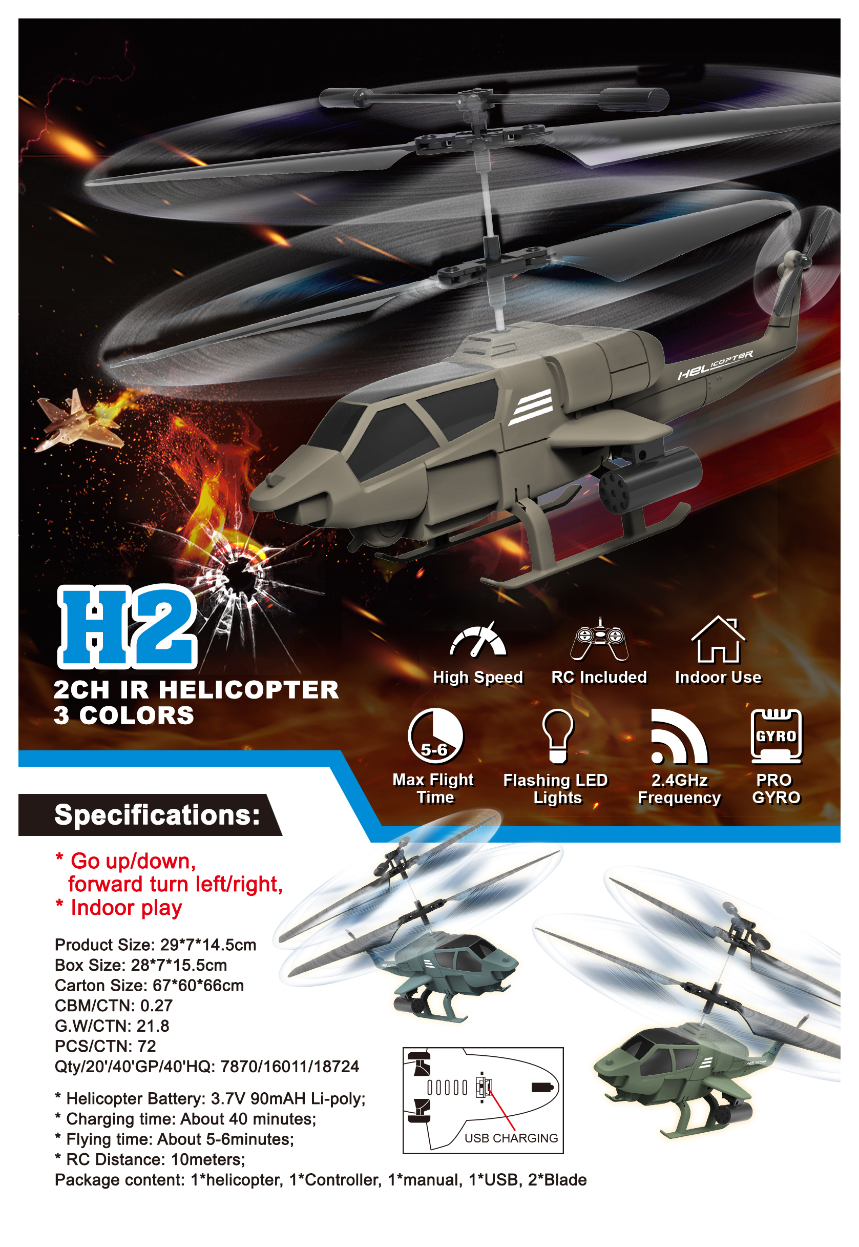 Mini Hélicoptère RC Infrarouge Avec LED – Double Gyroscope, Vol Vertical Automatique – Pour Enfants – USB – Couleurs Aléatoires