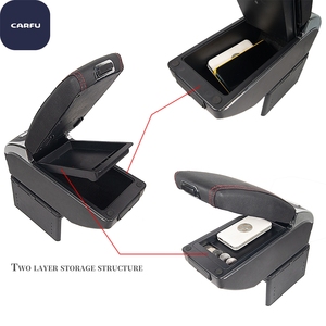 Carfu AC-451 Universal Multifunctional Car Armrest <b>Console</b> Box with Drink Holder Wood & PVC Leather <b>Black</b>/Grey/Beige - Product Image 3