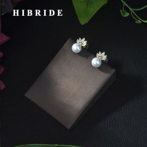 Nouveau 2017 perle bijoux boucles d'oreilles couleur or Rose cubique Zircon boucles d'oreilles pour les femmes cadeaux de mariage HIBRIDE E-233 - Product Image 1