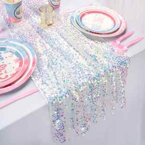 Chemin de table irisé à paillettes 12''x72'' en tissu scintillant pour décoration de mariage, anniversaire, Saint-Valentin - Product Image 1