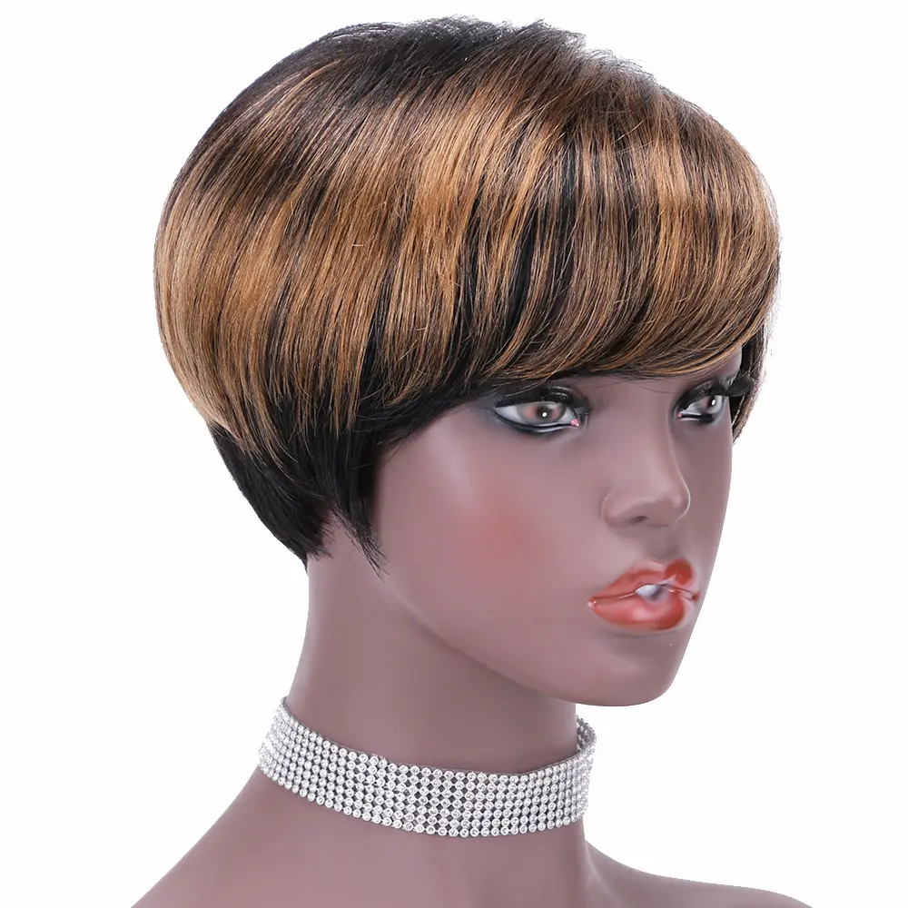 150 alta densità all'ingrosso della fabbrica Short Ombre capelli umani parrucche carino Pixie taglio parrucche per donne nere pieno pizzo parrucche 5"
