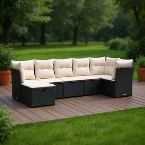 Black Pe <b>Rattan</b> Garden <b>Sofa</b> Set With Storage 6 Seater Outdoor Furniture - Product Image 2