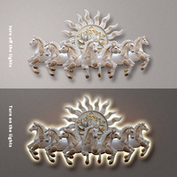 Décoration murale religieuse du dieu soleil hindou Surya, style Art déco avec lumière LED, sept chevaux électriques décoratifs